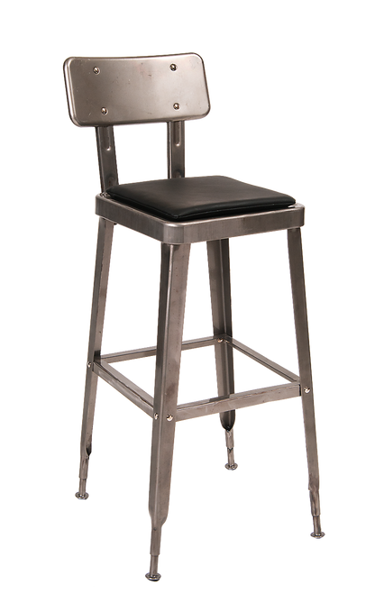 Clear-Coat Steel Barstool with Black Vinyl Cushion
