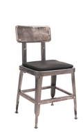 Indoor steel chair with clear-coat finish and black vinyl cushion for your bar, restaurant or home seating area. 