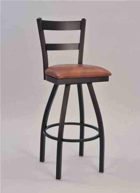 2 Ladder Metal Chair with 30" swivel bar stool base, black frame finish and upholstered seat in saddle vinyl | Seats and Stools 