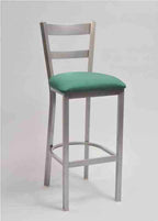 2 Ladder Metal Chair with square bar stool base, silver frame finish and upholstered seat in teal vinyl | Seats and Stools 