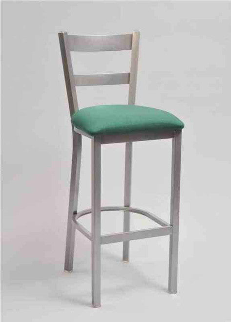 2 Ladder Metal Chair with square bar stool base, silver frame finish and upholstered seat in teal vinyl | Seats and Stools 