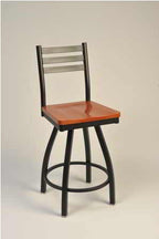 3 Ladder Round Tube Metal Chair with 24" swivel bar stool base, black frame finish and wood seat | Seats and Stools 