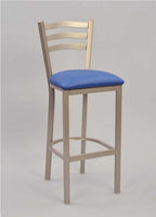 3 Ladder Square Tube Metal Chair with silver frame finish and blue upholstered seat | Seats and Stools 