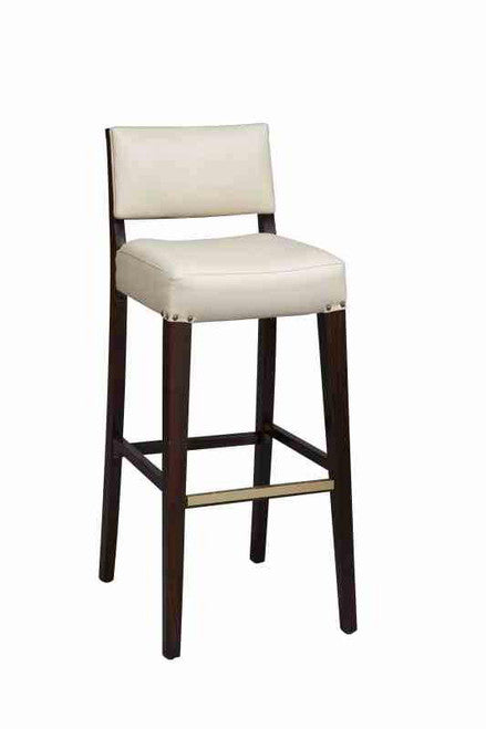 Bosworth Bar Stool with white upholstered seat and back (front view)