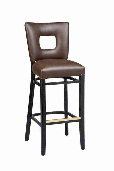 Open Back Upholstered Wood Dining Bar Stool with box style seat (front view)