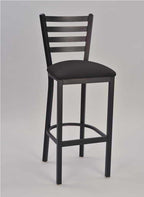 4 Ladder Metal Chair in bar stool base, black frame finish and black vinyl upholstered seat | Seats and Stools 