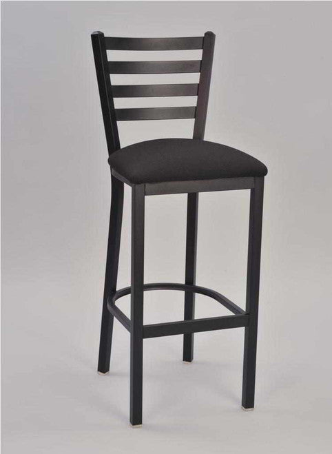 4 Ladder Metal Chair in bar stool base, black frame finish and black vinyl upholstered seat | Seats and Stools 