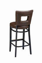 Open Back Upholstered Wood Dining Bar Stool with nail head trim (back view)
