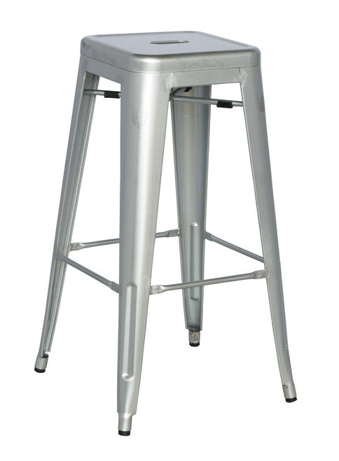 Galvanized Backless Metal Bar Stool in Silver