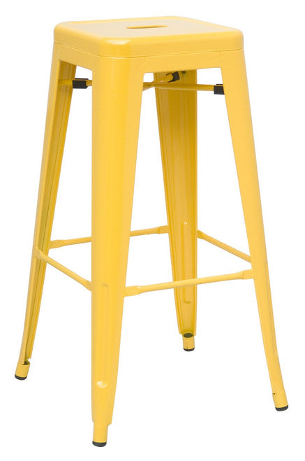 Galvanized Backless Metal Bar Stool in Yellow