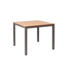 This table is perfect for your home or restaurant patio. Features Include: Table Top Dimensions of 36" x 36", Durable Aluminum Frame for Outdoor Use, and Imitation Teak Slats. Also available in silver color.