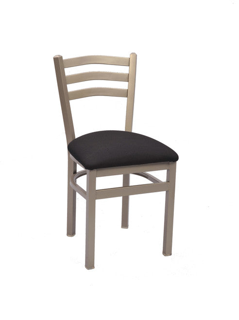 3 Ladder Square Tube Metal Chair with silver frame finish and black upholstered seat | Seats and Stools 