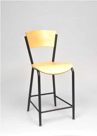 Seats and Stools' Brody Bar Stool with natural wood seat and back, and black frame. 
