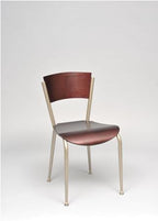 Our Brody Chair shown in chair height, with silver frame and cherry wood seat and back. 