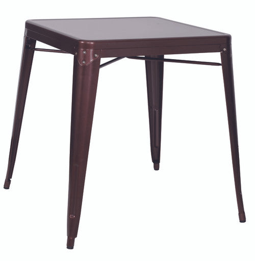 Galvanized Steel Outdoor Dining Table in copper finish. 