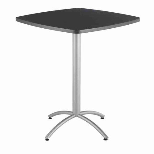Iceberg CafeWorks Bistro table (pictured 36" square) features:
- Available in three finishes: walnut, gray, and graphite granite
- Three table top shapes: 36" square, 36" round, and 30" round
- 1-1/8" thick, wear resistant melamine top with T-mold edge
- Melamine sealed underside to prevent moisture absorption
- Sturdy all steel base with powder coated silver finish
- Adjustable feet help compensate for uneven flooring 