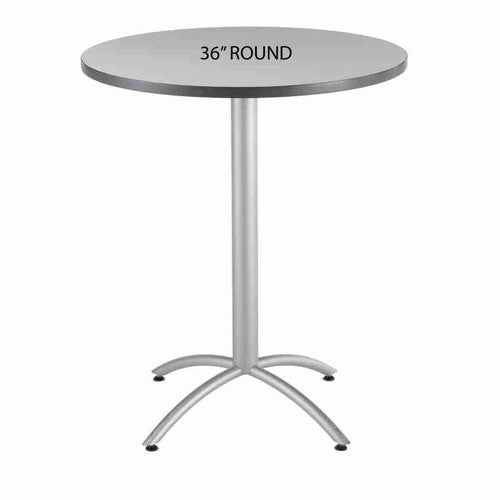 Iceberg CafeWorks Bistro table (pictured round table in gray) features:
- Available in three finishes: walnut, gray, and graphite granite
- Three table top shapes: 36" square, 36" round, and 30" round
- 1-1/8" thick, wear resistant melamine top with T-mold edge
- Melamine sealed underside to prevent moisture absorption
- Sturdy all steel base with powder coated silver finish
- Adjustable feet help compensate for uneven flooring 