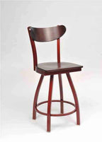Contoured Metal Chair in 24" swivel motion bar stool base, copper frame finish, walnut wood seat and back. 