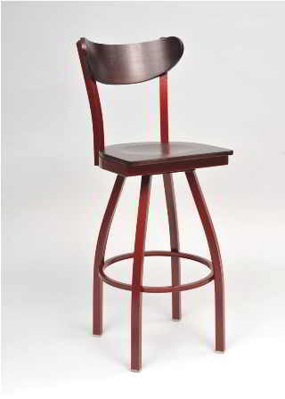 Contoured Combo Bar Stool in wood finish with wood seat and curved base.  