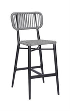 Outdoor Black Aluminum Barstool with Grey Terylene Fabric Seat & Back.  Modern Stylish Outdoor Chair for your Restaurnat patio seating and your backyard.