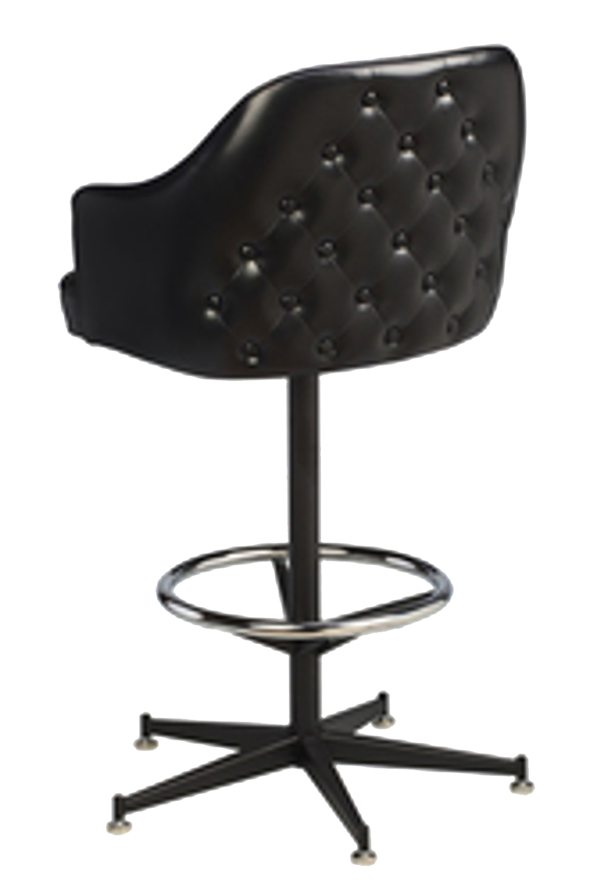 Tufted Saddle Bucket Bar Stool - black vinyl, 5-legged black base (back view) | Seats and Stools