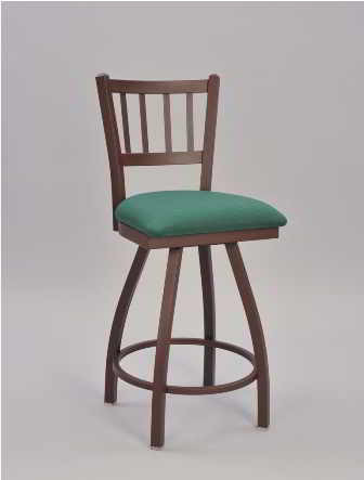 Jail House Bar Stool with swivel motion seat and upholstered seat