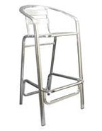 The  Maria Outdoor Aluminum Bar Stool has a classic, ladder back style with a comfortable armrest; a rust-proof, lightweight aluminum finish; a durable welded frame (fully assembled for minimal hassle); and a sturdy build for outdoor and indoor use.