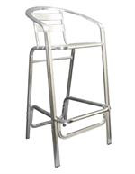 The  Maria Outdoor Aluminum Bar Stool has a classic, ladder back style with a comfortable armrest; a rust-proof, lightweight aluminum finish; a durable welded frame (fully assembled for minimal hassle); and a sturdy build for outdoor and indoor use.