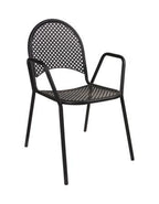 Our Milan Black Metal Outdoor Stack Chair adds a modern aesthetic to your indoor/outdoor home or restaurant seating area. Features include a mesh seat and back, stackable design, durable welded frame with black finish.