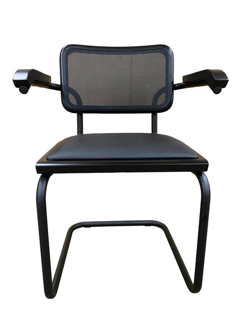 Breuer Novo Nero is Seats and Stools newest Breuer arm chair. We have added the modern mesh back along with a sleek updated matte black frame to transform this classic to new heights.