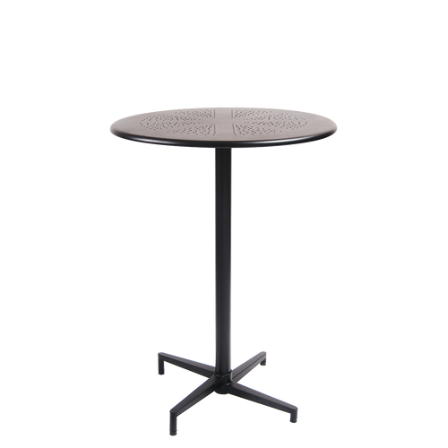 30" round indoor/outdoor bar height metal folding table in black finish.

Perfect for your home, restaurant, or bar seating area.