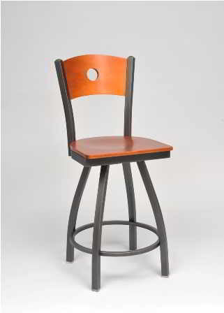 Slot Back Bar Stool in honey oak wood finish with wood seat. 