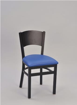 Solid Metal Back Chair with blue upholstered seat and sandtex black frame finish. 