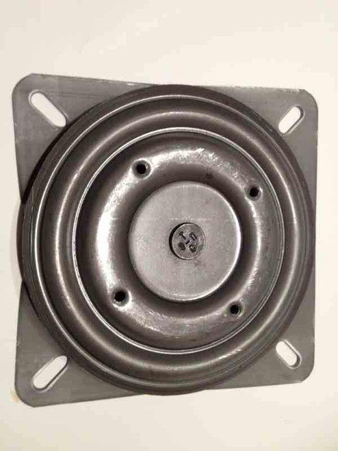 Tilted ( 3 Degree Pitch ) Replacement Bar Stool Swivel Plates for bar stools and chairs with backs. 
- Pre-lubed
- 12 gauge steel
- 5 1/4" hole center, slot 3/4" long, top swivel plate
- 2 1/2" hole center, 1/4" threaded bolt holes, bottom swivel plate
- 500 LBS load
- 6 3/4" X 6 3/4"
- Made In USA