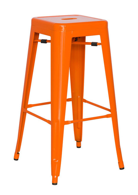 Galvanized Backless Metal Bar Stool in Orange