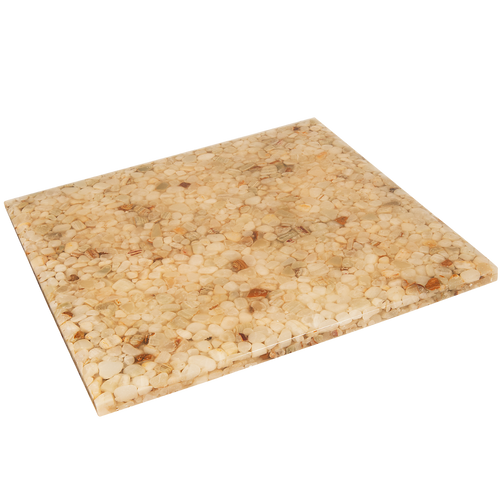 Square indoor resin table top with stone filling for commercial use. 