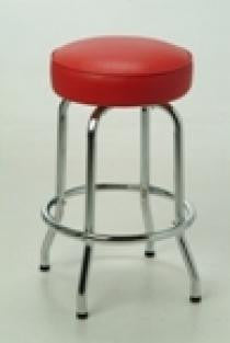 Our Retro Single Ring Bar Stool 1 features a chrome finish, and a round seat with 360 degree swivel. Pictured in red vinyl. 
Options: 
- Fabric, vinyl color selection available for custom upholstery
- Available seat sizes: 14" or 16"