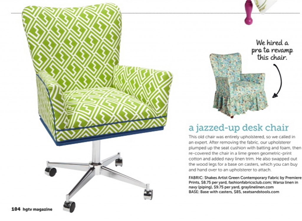 We are Featured in HGTV Magazine! Seats and Stools