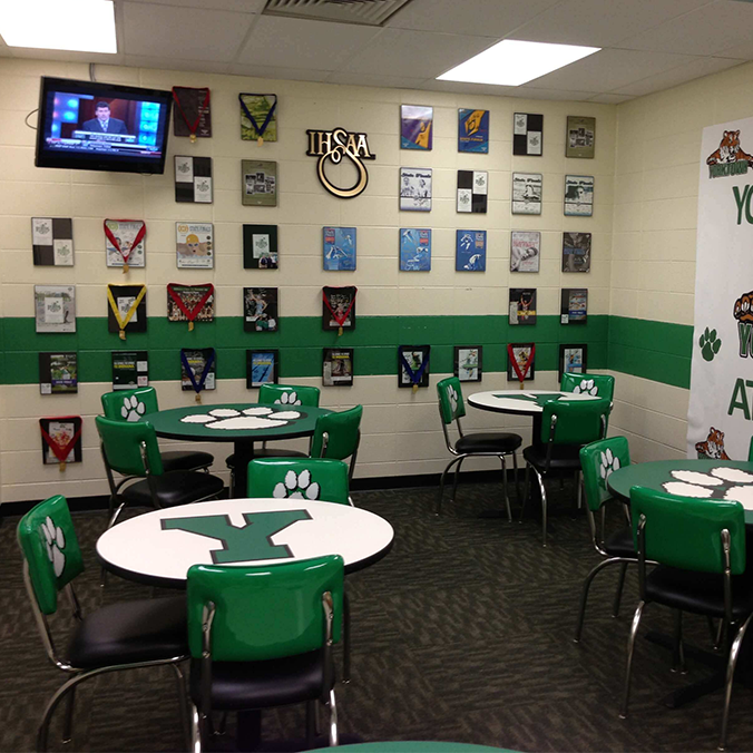 School cafeteria tables and stools